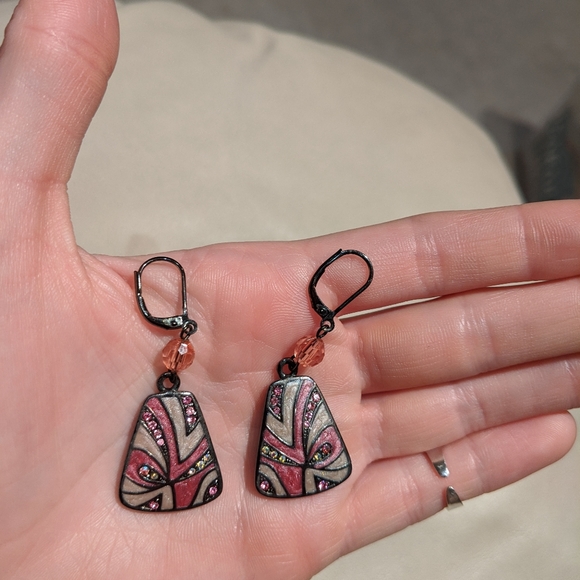 💍Jazzy pink and cream earrings - Picture 3 of 4